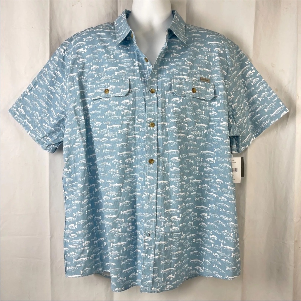 Eddie Bauer Men's Blue Shark Print Shirt